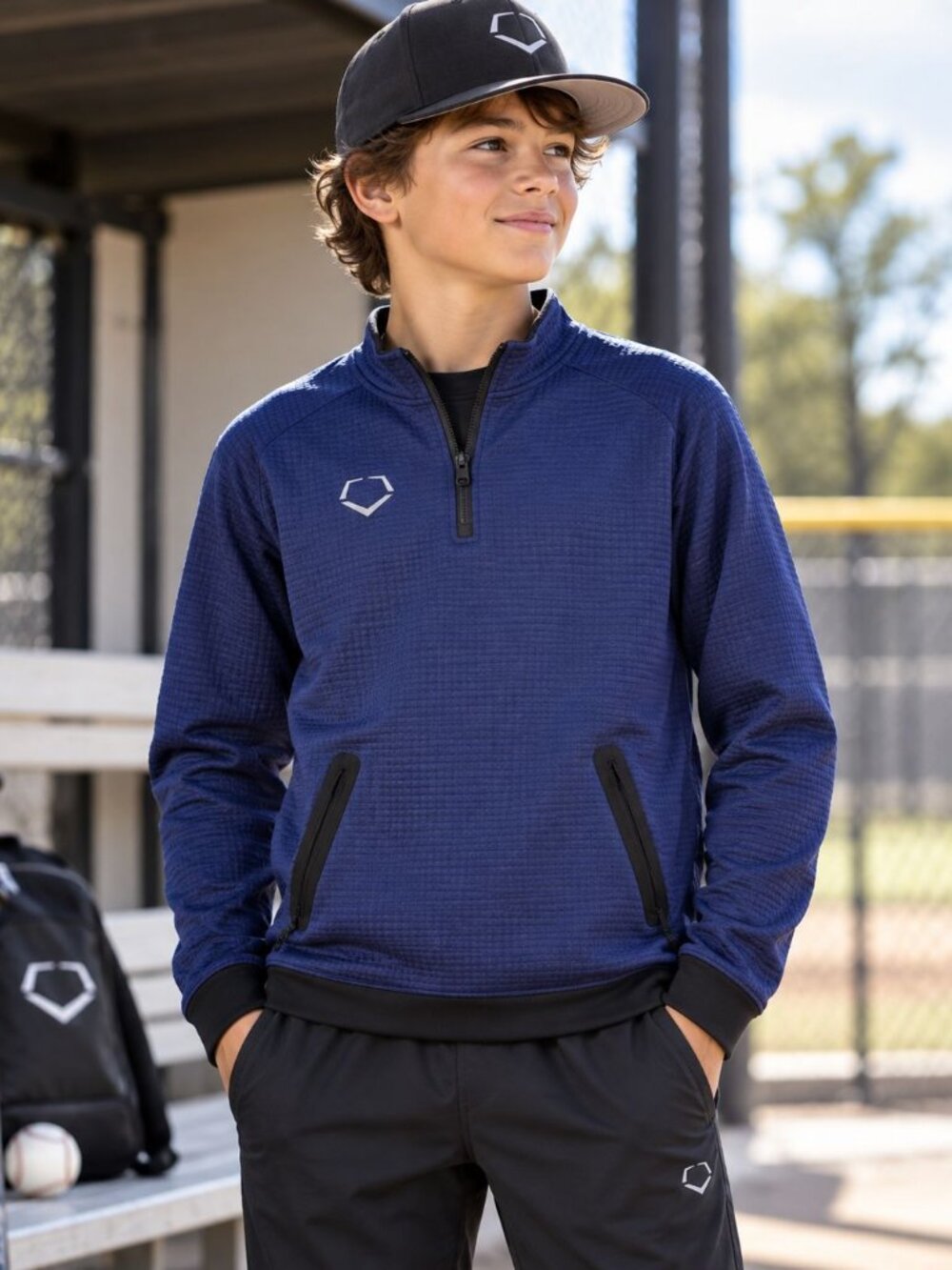 EvoShield Pro Team Heater Fleece Navy Youth M 1/4 Zip Athletic Sporty Gorpcore